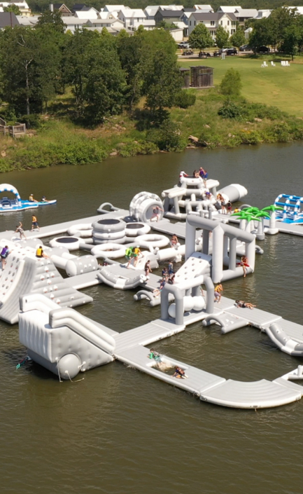 Aerial view of Lake Days floating water park Lake Eufaula Oklahoma Aerial view of Lake Days floating water park Lake Eufaula Oklahoma